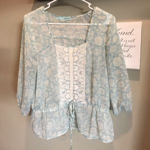 Mint and cream floral blouse